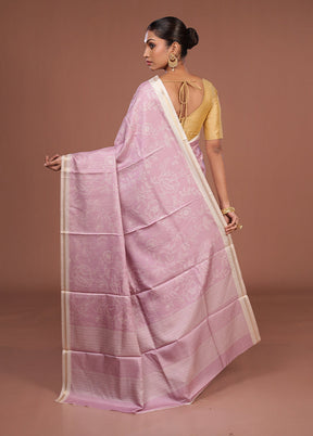 Pink Tussar Silk Saree With Blouse Piece