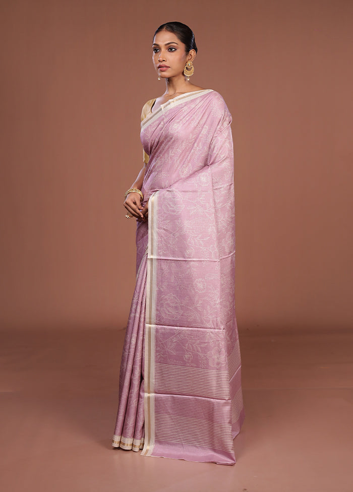 Pink Tussar Silk Saree With Blouse Piece
