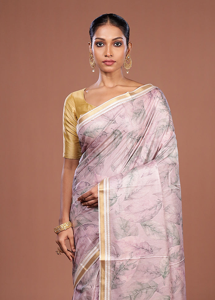 Pink Tussar Silk Saree With Blouse Piece