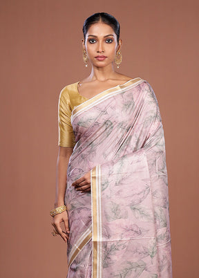 Pink Tussar Silk Saree With Blouse Piece