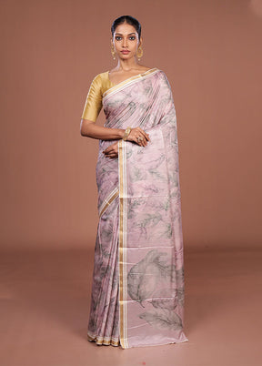 Pink Tussar Silk Saree With Blouse Piece