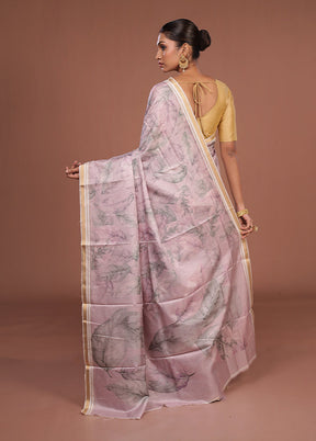 Pink Tussar Silk Saree With Blouse Piece
