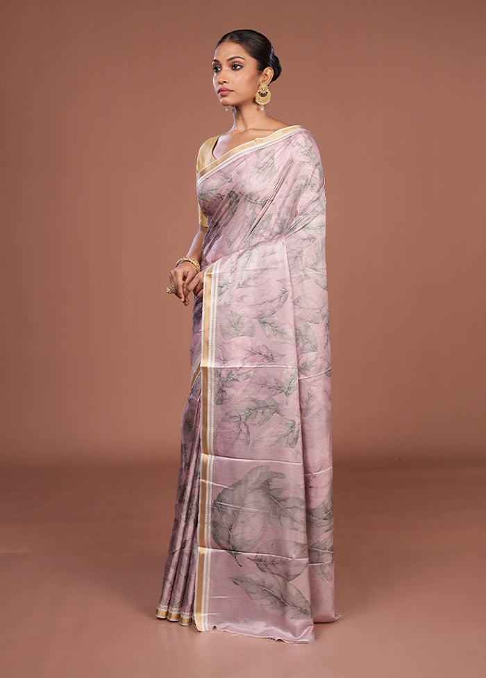 Pink Tussar Silk Saree With Blouse Piece