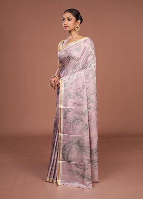 Pink Tussar Silk Saree With Blouse Piece