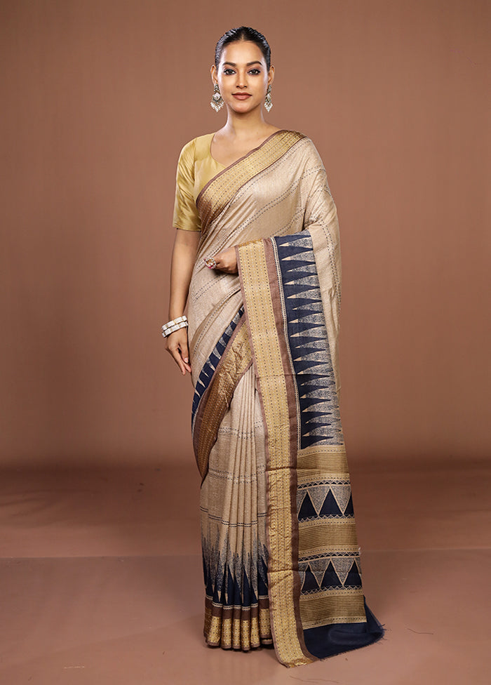 Cream Tussar Silk Saree With Blouse Piece