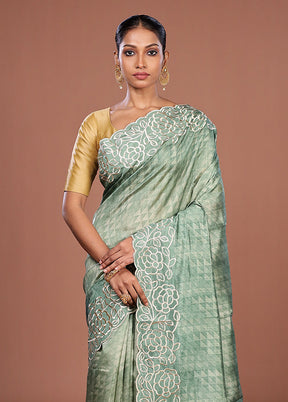 Green Tussar Silk Saree With Blouse Piece