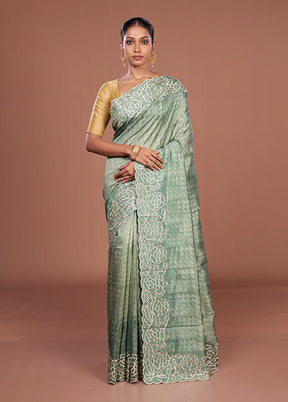 Green Tussar Silk Saree With Blouse Piece