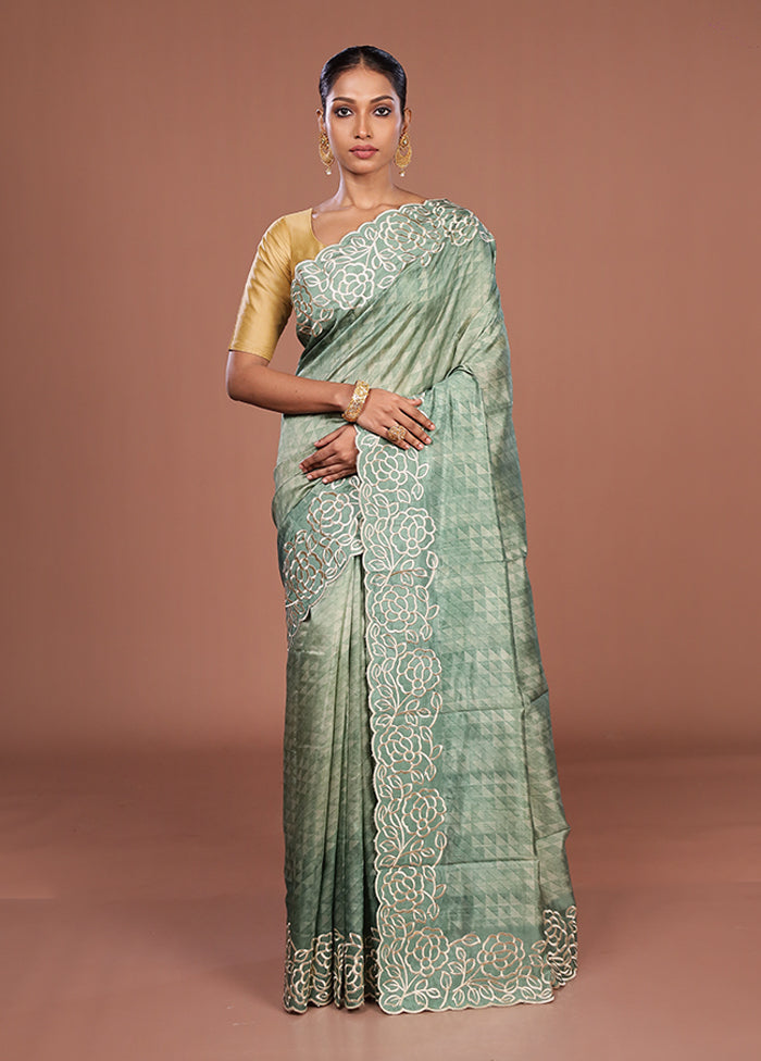 Green Tussar Silk Saree With Blouse Piece