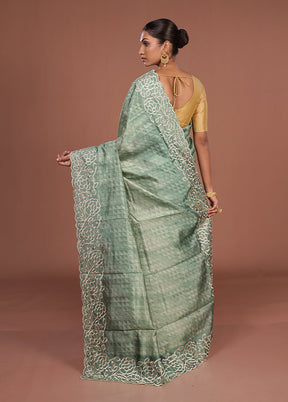 Green Tussar Silk Saree With Blouse Piece