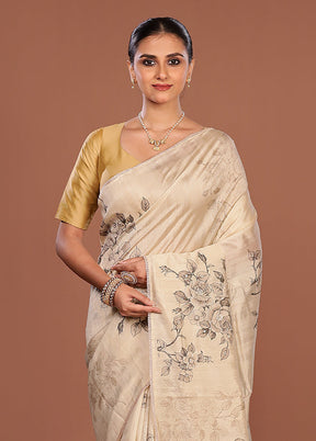 Cream Tussar Silk Saree With Blouse Piece