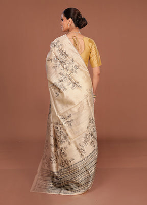 Cream Tussar Silk Saree With Blouse Piece