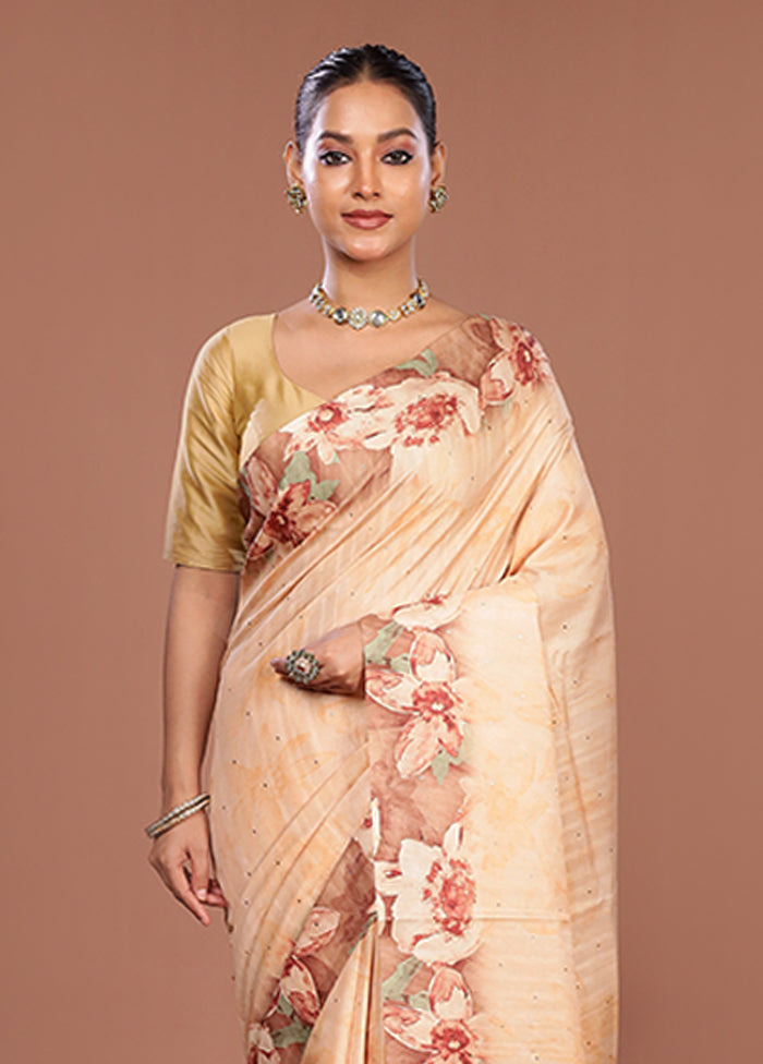 Peach Tussar Silk Saree With Blouse Piece