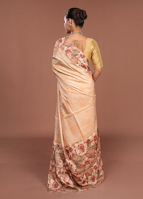 Peach Tussar Silk Saree With Blouse Piece