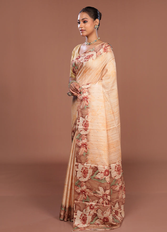 Peach Tussar Silk Saree With Blouse Piece