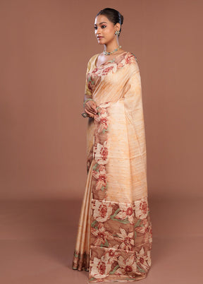 Peach Tussar Silk Saree With Blouse Piece