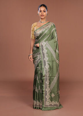 Green Tussar Silk Saree With Blouse Piece