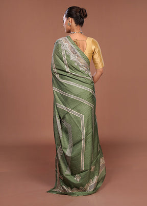 Green Tussar Silk Saree With Blouse Piece