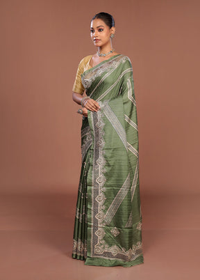 Green Tussar Silk Saree With Blouse Piece