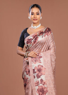 Pink Tussar Silk Saree With Blouse Piece