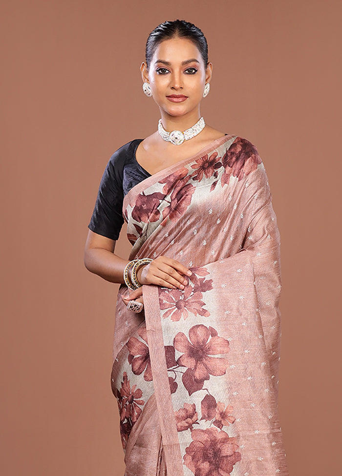 Pink Tussar Silk Saree With Blouse Piece