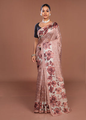Pink Tussar Silk Saree With Blouse Piece
