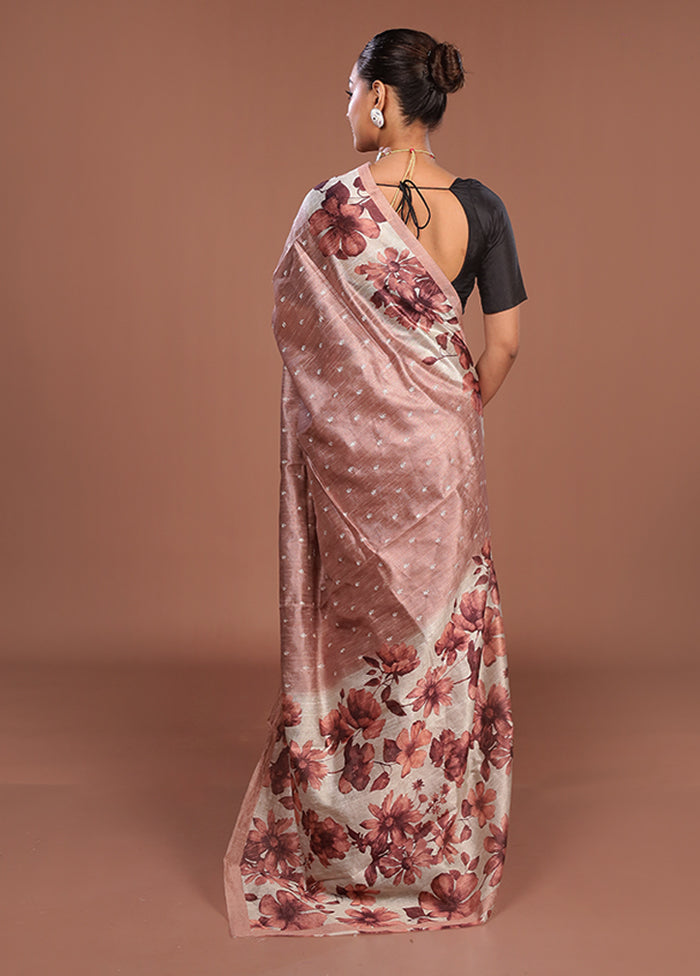Pink Tussar Silk Saree With Blouse Piece