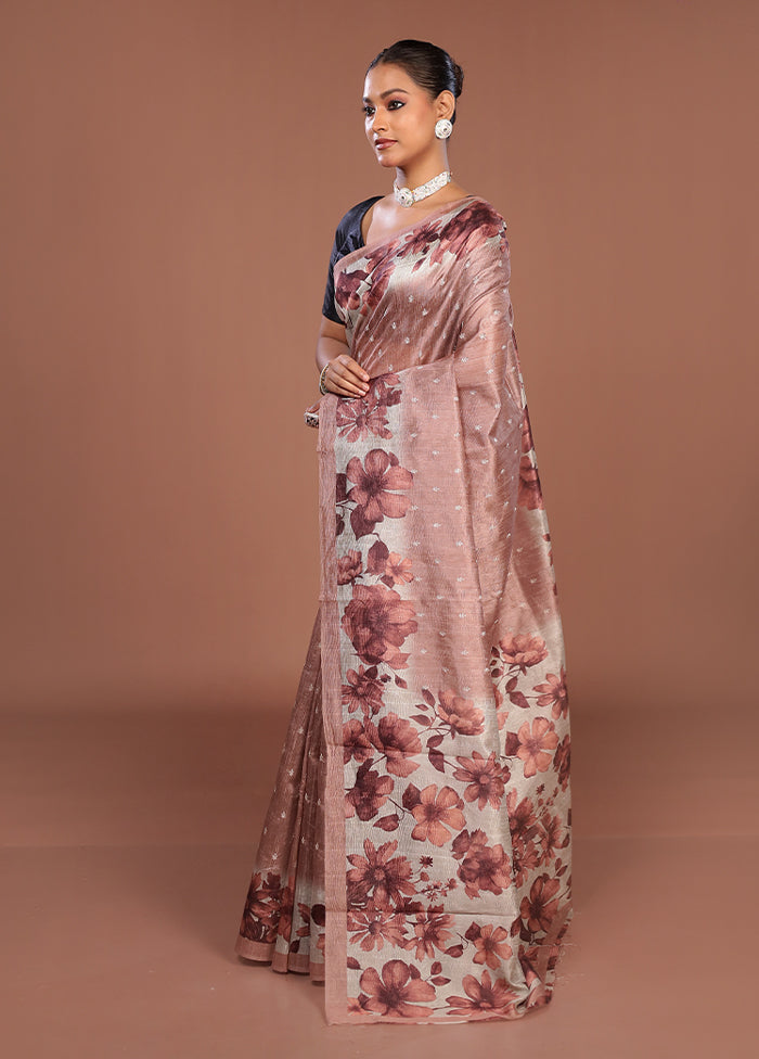 Pink Tussar Silk Saree With Blouse Piece