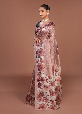 Pink Tussar Silk Saree With Blouse Piece