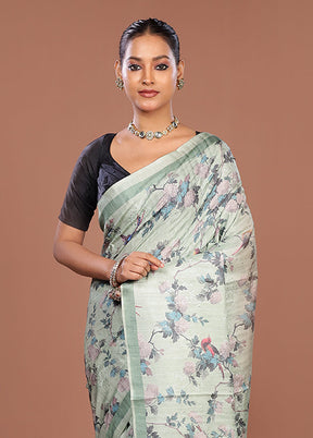 Blue Tussar Silk Saree With Blouse Piece