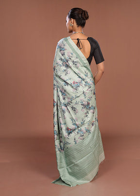 Blue Tussar Silk Saree With Blouse Piece