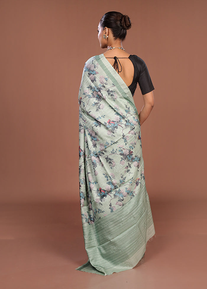 Blue Tussar Silk Saree With Blouse Piece