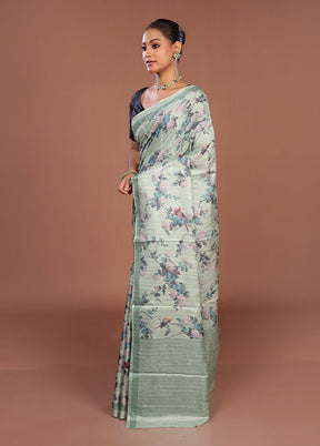 Blue Tussar Silk Saree With Blouse Piece