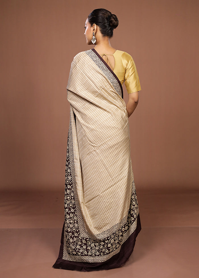 Cream Tussar Silk Saree With Blouse Piece