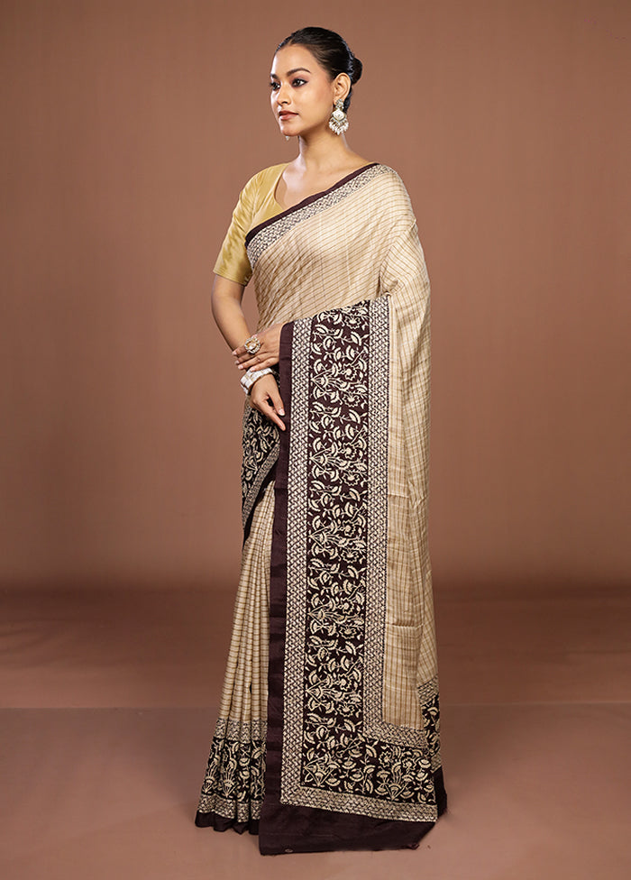 Cream Tussar Silk Saree With Blouse Piece