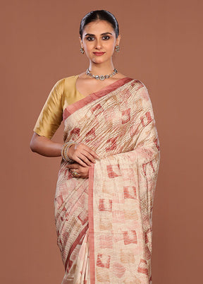 Cream Tussar Silk Saree With Blouse Piece