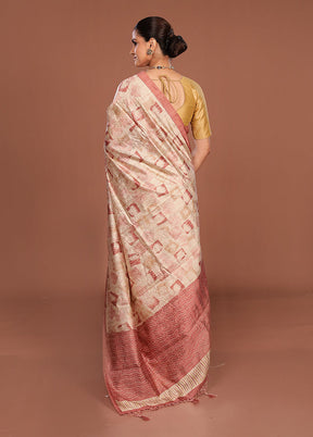 Cream Tussar Silk Saree With Blouse Piece