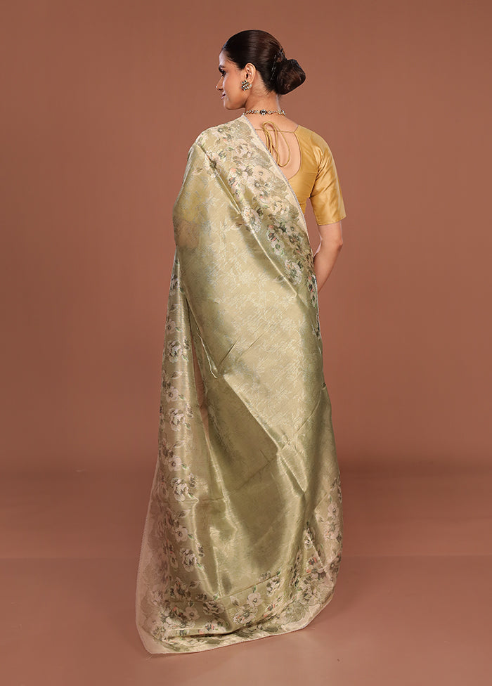 Green Tussar Silk Saree With Blouse Piece