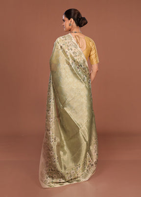 Green Tussar Silk Saree With Blouse Piece