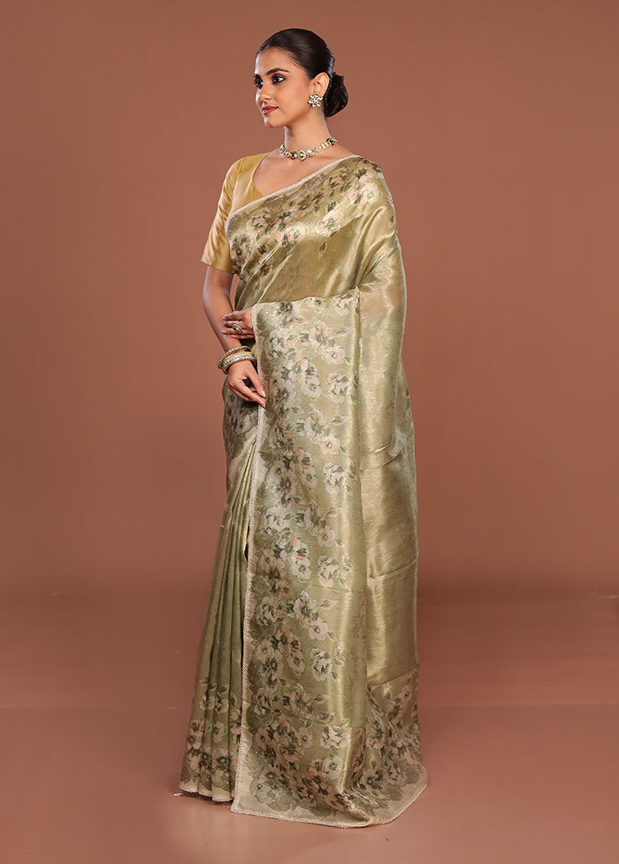 Green Tussar Silk Saree With Blouse Piece