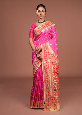 Cream Handloom Kantha Stitch Pure Silk Saree With Blouse Piece