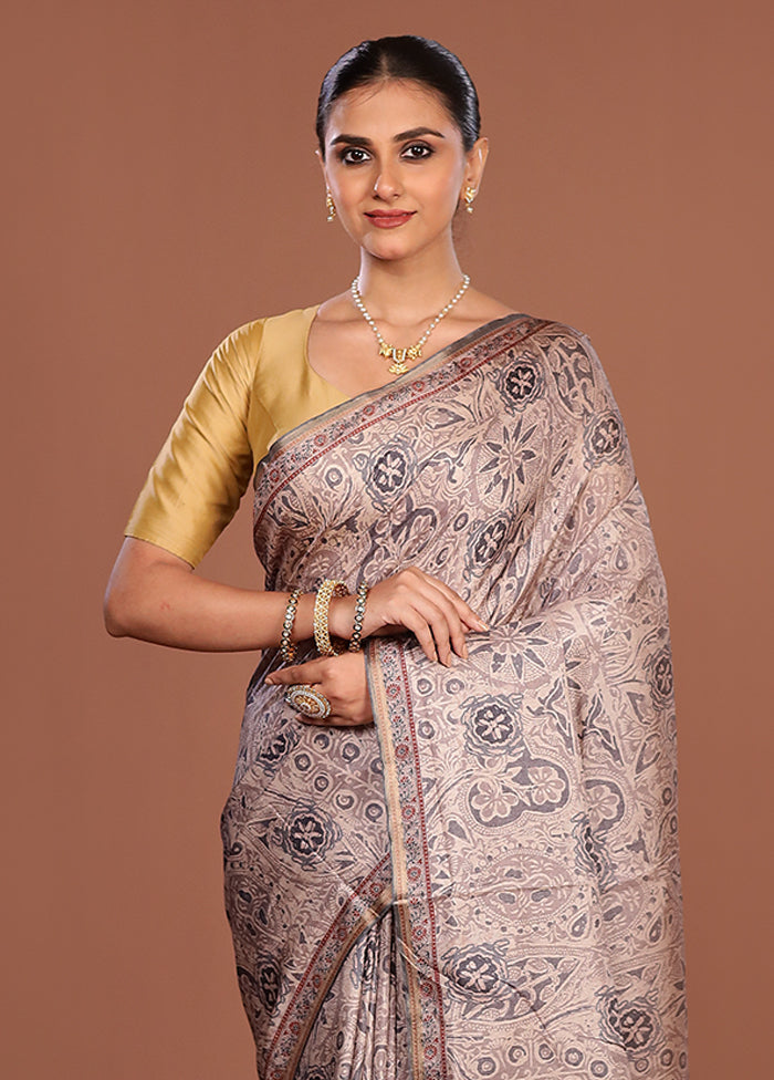 Cream Tussar Silk Saree With Blouse Piece