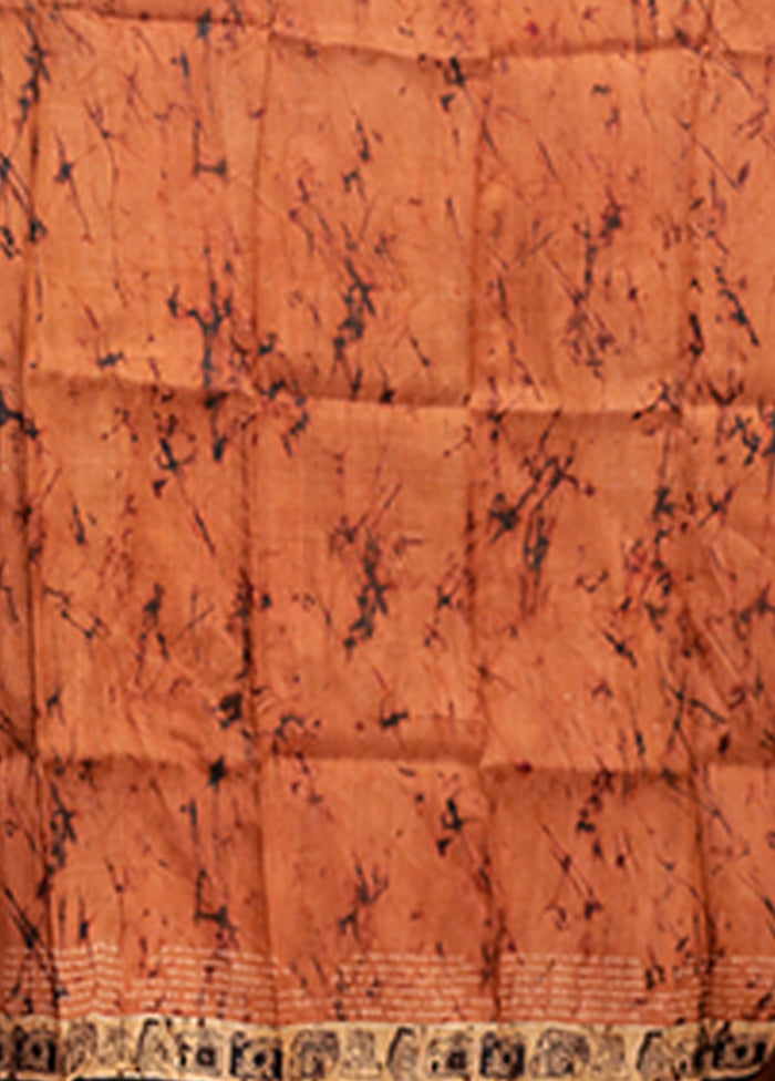 Rust Printed Pure Silk Saree Without Blouse Piece