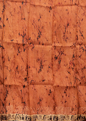 Rust Printed Pure Silk Saree Without Blouse Piece
