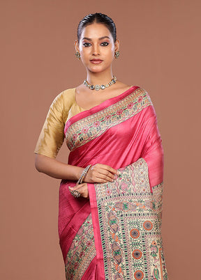 Pink Printed Pure Silk Saree Without Blouse Piece