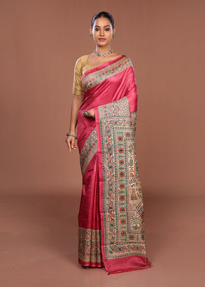 Pink Printed Pure Silk Saree Without Blouse Piece