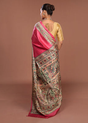 Pink Printed Pure Silk Saree Without Blouse Piece