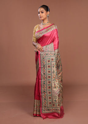 Pink Printed Pure Silk Saree Without Blouse Piece