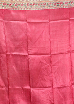 Pink Printed Pure Silk Saree Without Blouse Piece