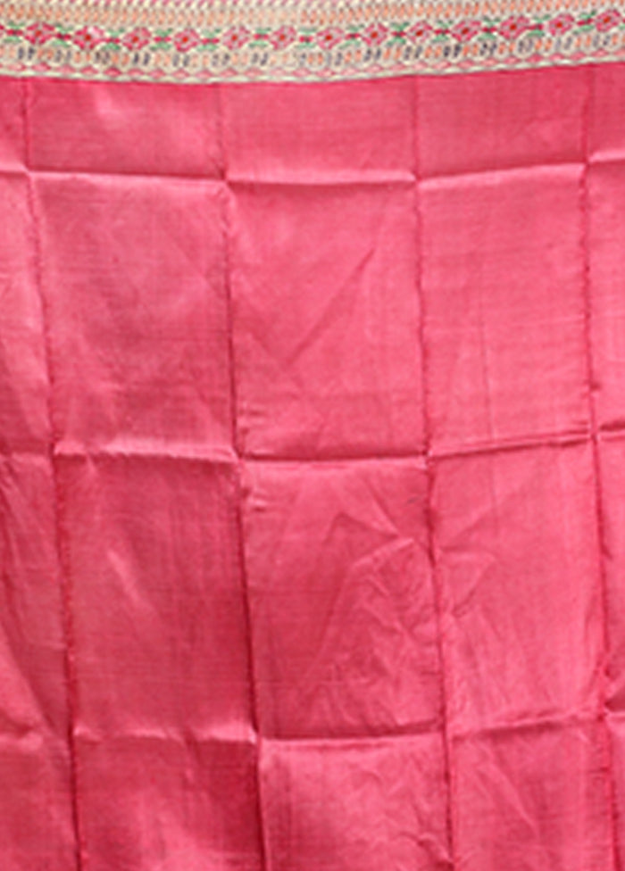 Pink Printed Pure Silk Saree Without Blouse Piece