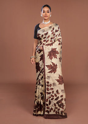 Purple Printed Pure Silk Saree Without Blouse Piece